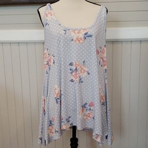 Cato flowy tank blue with white dots and flowers